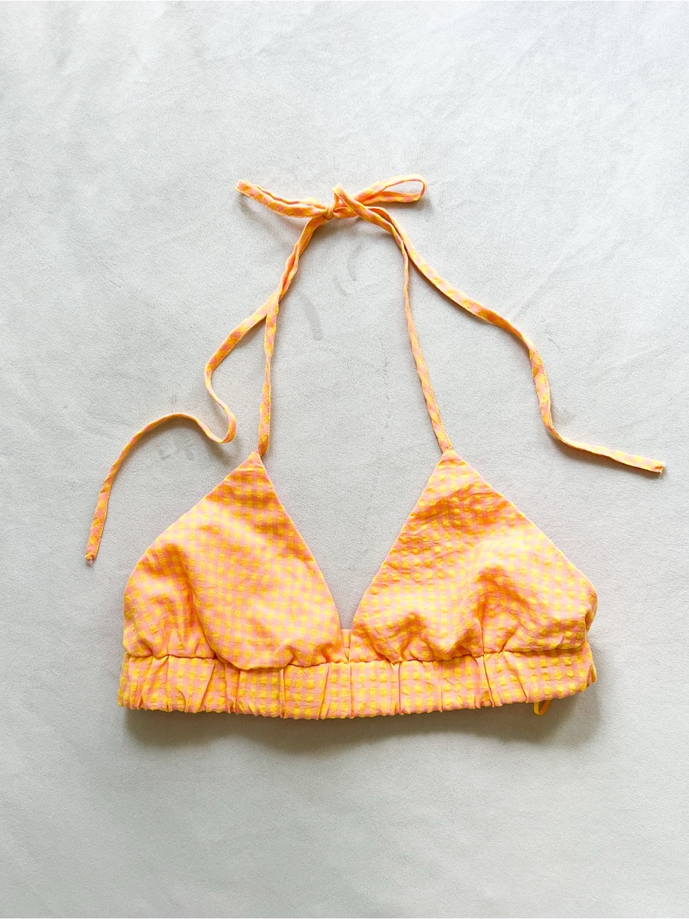 Fashion Nova Yellow-Orange Gingham Halter Crop Top - Medium